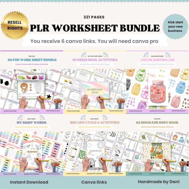 Kids Worksheets PLR Bundle – 6 Editable Activity Sets for Ages 4+ 🎉
Canva Template | Printable Worksheets | Commercial Use Allowed

Make learning fun and build your digital product shop at the same time! This Kids Worksheets PLR (Private Label Rights) Bundle includes 6 fully editable activity sets designed for children aged 4 and up. Perfect for teachers, homeschoolers, or digital product creators.