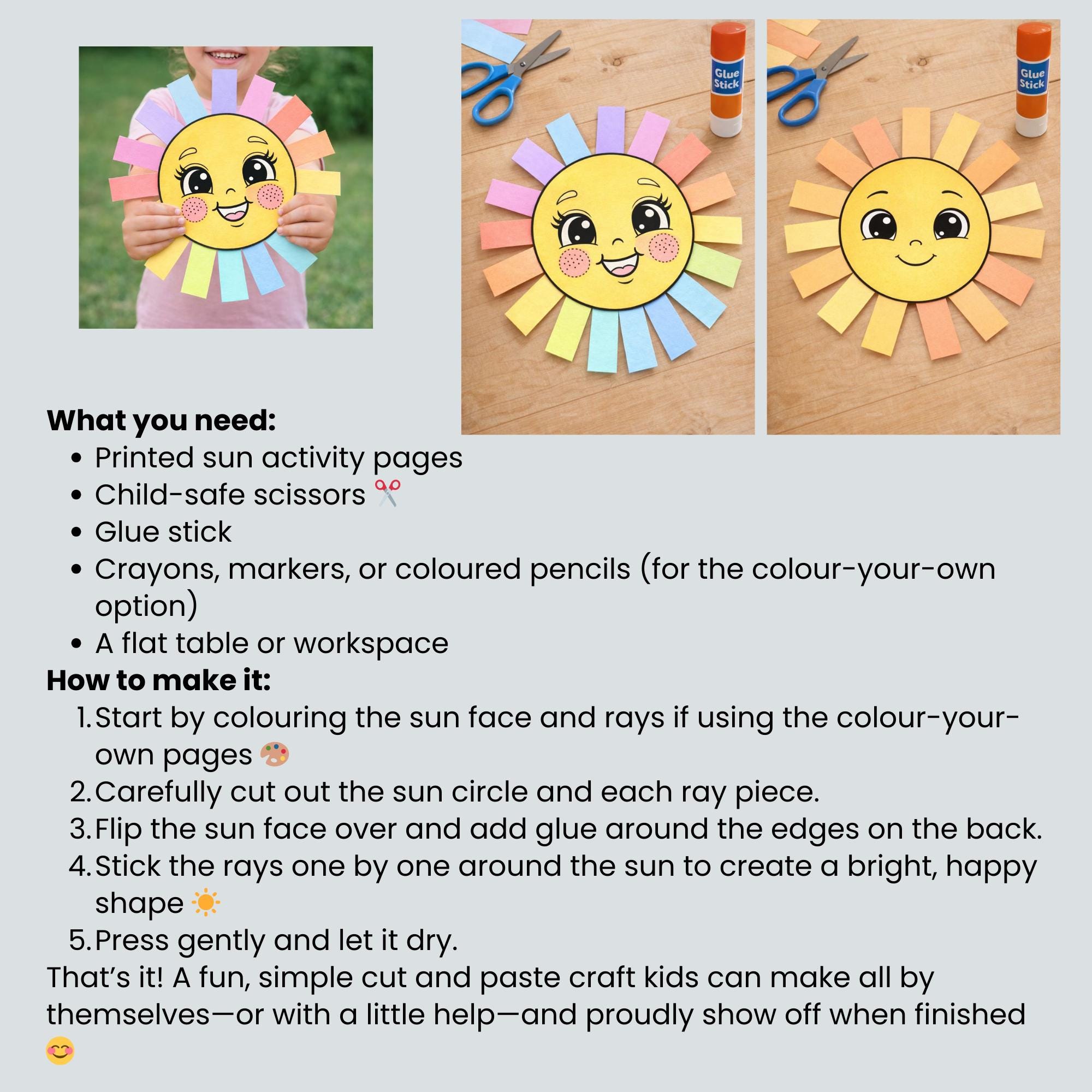 Cut and Paste Sun Craft for Kids | Colour Your Own Printable Activity ...