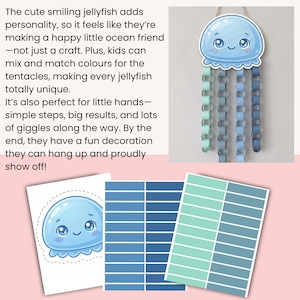 This printable is designed to be simple, engaging, and full of creativity. Kids can colour, cut, and build their jellyfish while developing fine motor skills and confidence. The chain-style tentacles add an extra layer of fun and movement, making it more than just a craft—it’s a decoration they’ll be proud to hang up!