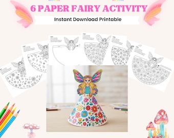 May include: A colorful paper fairy craft kit with the text "Make Your Own Fairy" and "6 Paper Fairy Activity." The kit includes a finished fairy, coloring pages, and colored pencils. The fairy has a floral dress and butterfly wings.