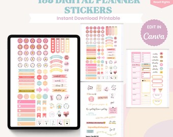 135+ Digital Planner Stickers Bundle | Canva Editable Sticker Pack | PNGs for GoodNotes | PLR IPAD Sticker Instant Download