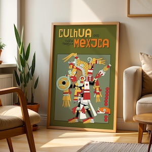 Aztec Mexican Folk Art | Vintage Aztec Poster Art Mexican Culture Print Vintage Mayan Wall Art Mexican Folk Poster Vintage Mexico Art Print