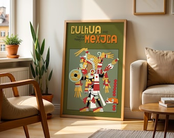 Aztec Mexican Folk Art | Vintage Aztec Poster Art Mexican Culture Print Vintage Mayan Wall Art Mexican Folk Poster Vintage Mexico Art Print