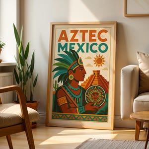 Aztec Mexican Folk Art | Vintage Aztec Poster Art Mexican Culture Print Vintage Mayan Wall Art Mexican Folk Poster Vintage Mexico Art Print