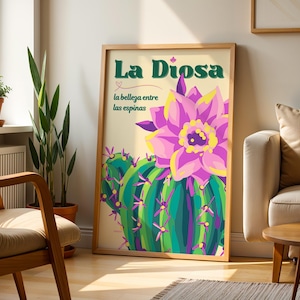 Cactus Flower Mexican Kitchen Wall Art | Retro Mexican Cactus Print Spanish Retro Vintage Mexico Kitchen Poster Mexican Flower Poster Art