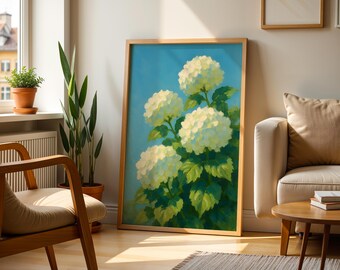 Pintura de hortensias, Impresión de hortensias, Arte mural de hortensias, Arte milenario, Impresión del mercado de flores, Arte mural más vendido, Impresiones botánicas