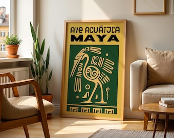 Maya Water Bird Mexican Wall Art, Retro Mexican Culture Print Mexican Vintage Mexico Kitchen Poster Mexican Art Painting Mexican Folk Poster