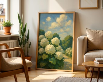 Pintura de hortensias, Impresión de hortensias, Arte mural de hortensias, Arte milenario, Impresión del mercado de flores, Arte mural más vendido, Impresiones botánicas