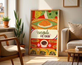 Arte mural de cocina mexicana / Póster de cocina mexicana Arte gastronómico español Impresión de cultura mexicana Arte vintage mexicano Comida Arte de cocina retro mexicana