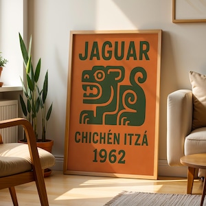 Jaguar Aztec Mexican Wall Art, Vintage Aztec Poster Art Mexican Culture Print Vintage Mayan Wall Art Mexican Folk Poster Vintage Art Print