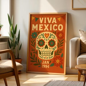 Vintage Mexican Wall Art | Viva Mexico Skull Art Mexican Culture Print Mexican Vintage Print Mexico Kitchen Poster Mexican Folk Poster Art