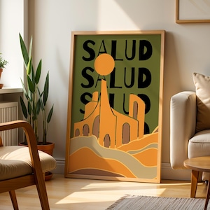 Salud Mexican Kitchen Wall Art | Mexican Culture Print Mexican Vintage Retro Mexico Kitchen Poster Mexican Art Painting Mexican Folk Posters