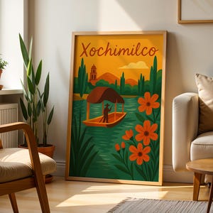 Xochimilco Mexican Wall Art, Mexican Kitchen Wall Art Mexican Culture Print Vintage Mayan Wall Art Mexican Folk Poster Vintage Art Print
