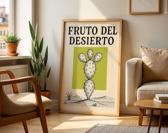 Cactus Fruit Mexican Folk Art | Retro Mexico Art Desert Mexican Culture Print Vintage Mexico Kitchen Poster Painting Mexican Folk Poster Art