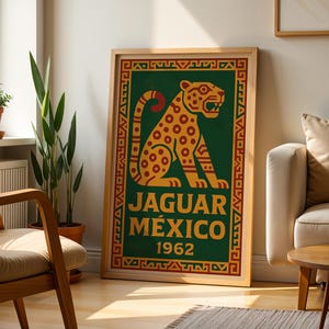 Jaguar Aztec Mexican Folk Art | Vintage Aztec Poster Art Mexican Culture Print Vintage Mayan Wall Art Mexican Folk Poster Vintage Mexico Art