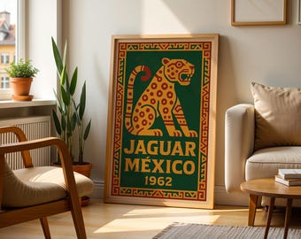 Jaguar Aztec Mexican Folk Art | Vintage Aztec Poster Art Mexican Culture Print Vintage Mayan Wall Art Mexican Folk Poster Vintage Mexico Art