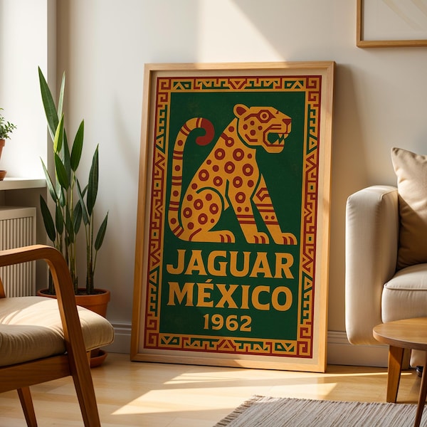 Jaguar Aztec Mexican Folk Art | Vintage Aztec Poster Art Mexican Culture Print Vintage Mayan Wall Art Mexican Folk Poster Vintage Mexico Art