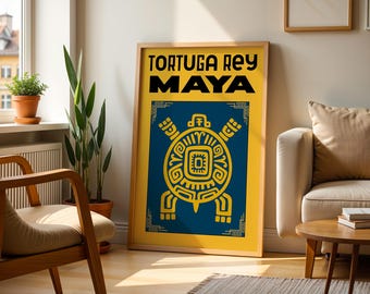 Tortuga Mayan Mexican Wall Art, Vintage Mayan Mexican Culture Print Mexico Kitchen Poster Spanish Retro Art Painting Mexican Folk Poster Art