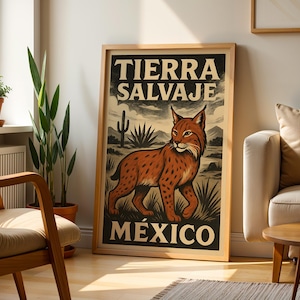 Luchs Mexikanische Volkskunst | Mexiko Kunstdruck Tier Wandkunst Mexiko Wandkunst Mexikanische Kultur Druck Mexiko Kaktus Kunst Mexikanische Kunst Mexiko Poster