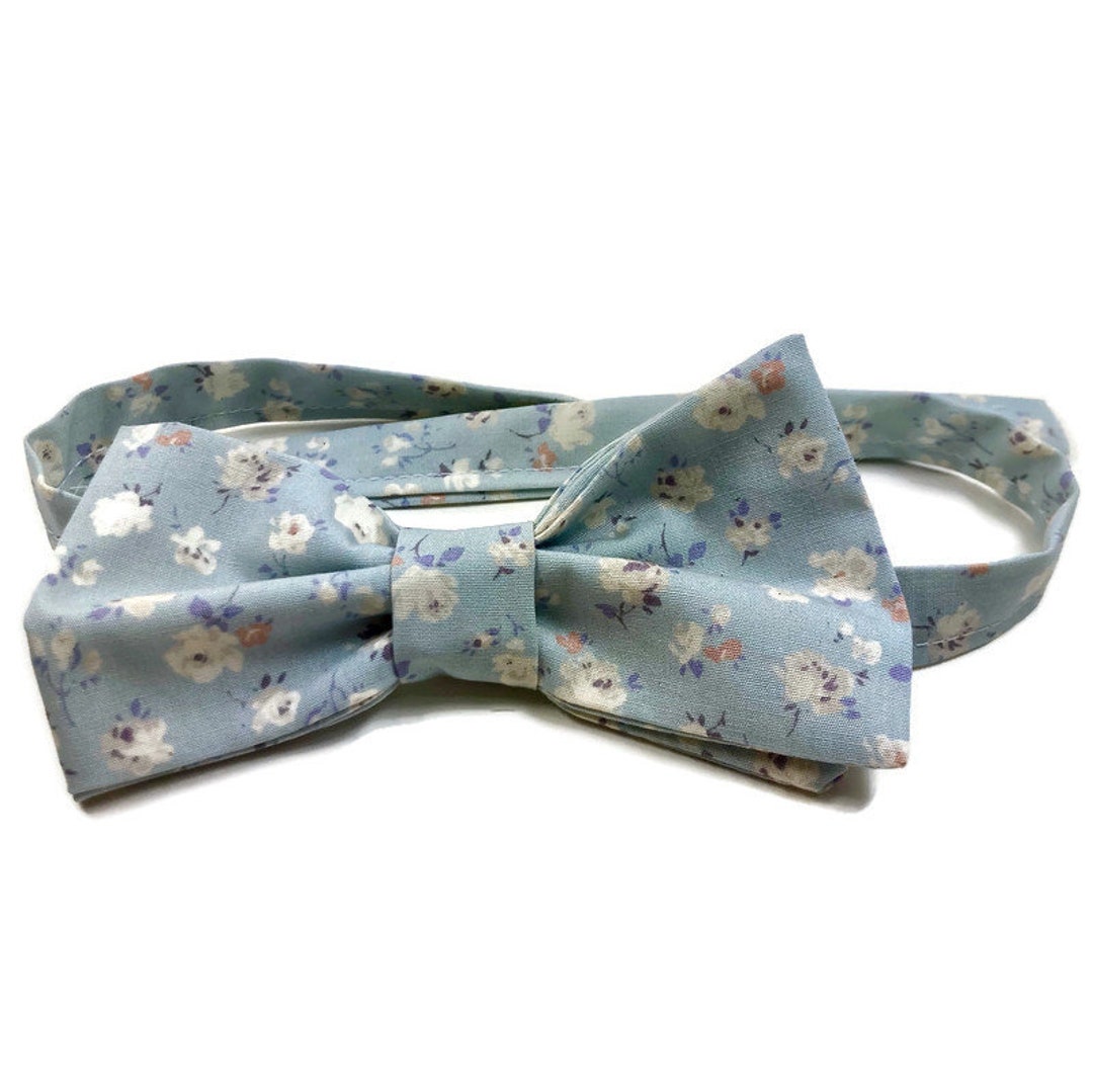 Dusty Blue Bow Tie Floral Bow Tie Wedding Bow Tie Blue Floral Bow Tie Dusty Blue Necktie Self