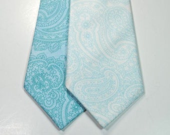 Paisley Neckties Custom Neckties Wedding Neckties Aqua Paisley Neckties Cotton Neckties Aqua Neckties