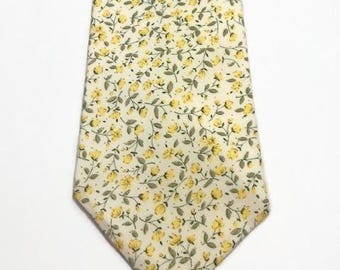 Yellow Floral Necktie: Sunshine Wedding Groomsmen Tie
