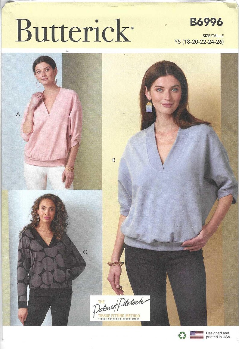 Butterick Pattern B6996 Knit Tops Have V Neckline, Pieced Bodice ...