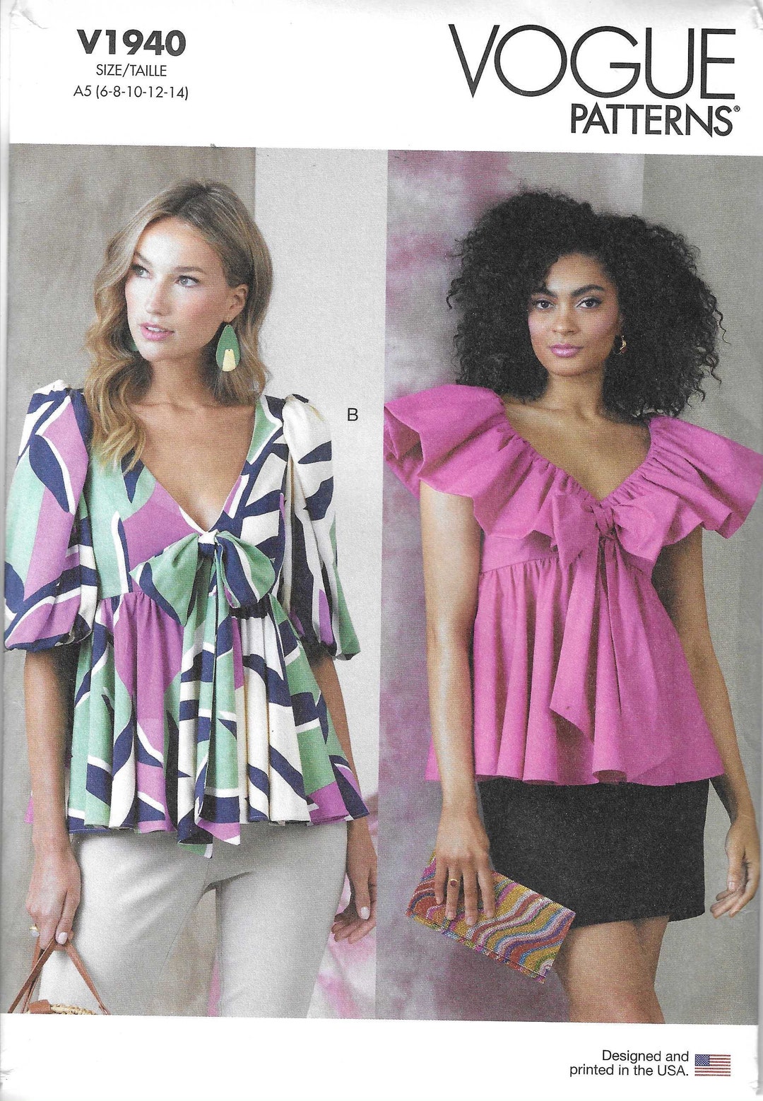 Tops Variations Vogue Pattern V1940 Lined Tops With Deep V Neckline Empire Waist ...
