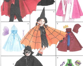 Simplicity Pattern 8729 Costume Capes, Tunics & Headpieces in Several Styles Fairy, Devil, Bat, Magician, Goblin, King, Queen Kid's S-M-L