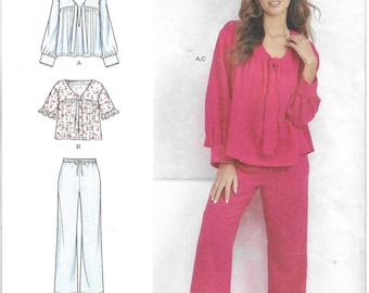 Simplicity Pattern S9928 Lounging Set Pullover Tops have Split V Neckline with Ties and Pull On Pants or Shorts Misses' Sizes XS - XXL