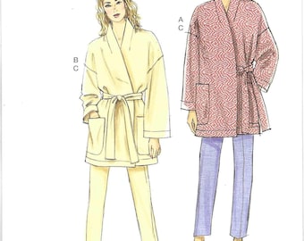 Vogue Pattern V9334 Loose Fitting Wrap Front Jacket Has Raised Neckline, Tie Closure, Patch Pockets and  Pull On Pants Misses' Sizes