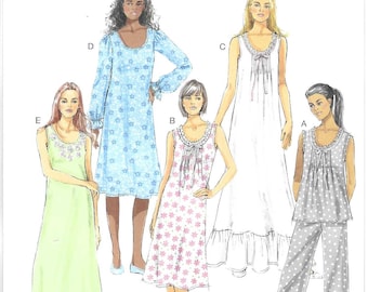 Butterick B5792 Sleepwear Pattern Scoop Neckline Nightgowns & Pajama Set in Five Styles Misses' Sizes