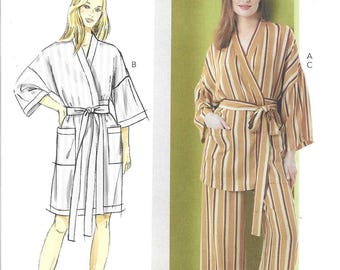 Butterick Pattern B7047 Robes in Two Lengths Have Wrap Front, Attached Tie Belt and Pull On Pants with Side Pockets Misses' Sizes S - XXL