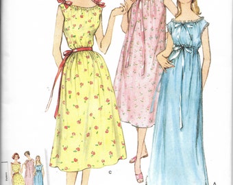 Simplicity Pattern 8799 1950's Vintage Easy Retro Repro Nightgowns, Short Flutter Sleeve, Gathered Neckline, Hem Variations Misses' XS - XL