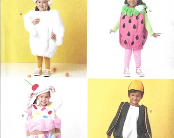 Simplicity Pattern S3060 Pull On Toddler Costumes Chicken, Penguin, Strawberry and Cupcake, Affix at the Shoulder, with Hats, Sizes 1/2 - 4