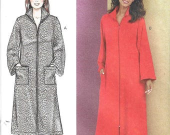 Butterick Pattern B6967 Front Zippered Robes Have Collar, Patch Pockets in Two Hem Lengths Misses' Sizes XS - XL For Knit Fabrics