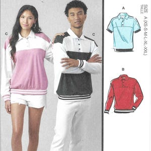 McCall's Pattern M8564 Unisex Knit Pullover Shirts Have Polo Collar, Yokes, Sleeve Variations, Ribbed Knit Cuffs & Hem Bands Sizes XS - XXL