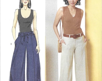 Butterick Pattern B7024 Wide Leg Pants have Center Seams, Front Fly Zipper, Pockets, Top Stitching, in Two Lengths  Misses' Sizes