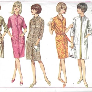 May include: Vintage Simplicity sewing pattern featuring five women's dresses. The dresses include a striped dress, a pink dress, a patterned dress, an orange paisley dress, and a white dress. The pattern is for a size 16 with a 36-inch bust.