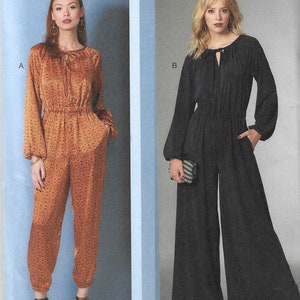 Vogue Pattern V1851 Jumpsuit Has Raglan Sleeves, Elastic Casing Waist, Back Zipper, Side Seam Pockets and Pant Leg Variations Misses' XS- XL