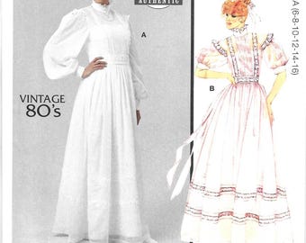 McCall's Pattern M8595 Laura Ashley 1980's Gown Has Pleated & Trimmed Bodice, Puffed Sleeve Variations, Slip, and Sash Misses' sizes 6 - 16