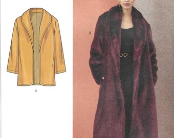 Simplicity Pattern S3008 Lined Coats in Two Lengths have an Open Bodice, Shawl Collar and Side Seam Pockets Misses' Sizes