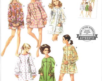 Simplicity Pattern S9914 R12084 1960's Bathing Suit Cover Up Has Raglan Sleeves, Patch Pockets, Button Front in Two Styles Misses' S - L