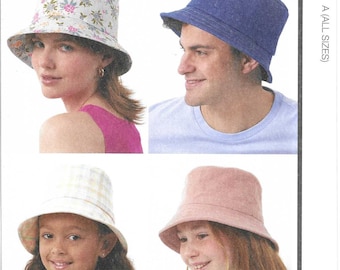 McCall's Pattern M8497 Easy Bucket Hats for the Whole Family All Sizes Included for Adults, Teens and Kids, Sizes XXS (19") through XL (24")