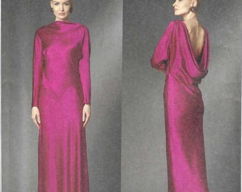 Vogue Pattern V2129 Designer Tom and Linda Platt Special Occasion Full Length A-Line Bias Cut Gown has a Deep Cowl Back Misses' Sizes