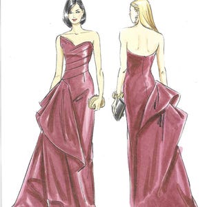 Vogue Pattern V2131 Lined Strapless Evening Gown Has Pleated Bodice and Draped Bustle Misses' Sizes Rated Advanced 6-8-10-12-14