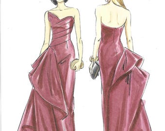 Vogue Pattern V2131 Lined Strapless Evening Gown Has Pleated Bodice and Draped Bustle Misses' Sizes Rated Advanced