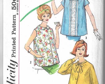 Simplicity Pattern 3925 '60s Vintage Maternity A-Line Tops in Three Styles with Sleeve and Neckline Variations Misses' Size 12, 32" Bust