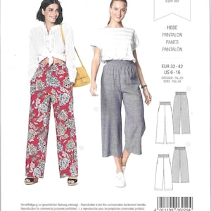 May include: A Burda Style sewing pattern featuring two women modeling pants. The pattern includes options for trousers, with sizes EUR 32-42 and US 6-16. The cover displays the words "super easy" and the number 6229.