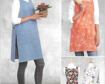 Simplicity Pattern S9409 Pullover Aprons in Two Styles with Length Variations, Patch Pockets Misses' Sizes XS - XL